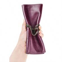 ZLYC - Estuche de piel hecho a mano para lápices bolsa de papel suave regalo para estudiantes - Borgoa - Ver 5