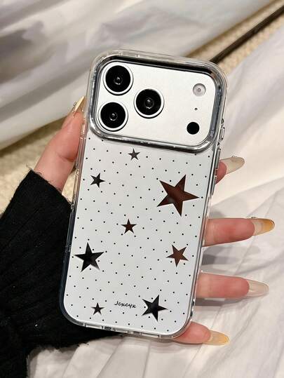 Phone Case:Luxury Bling Mirror Surface Star Black Polka Dots Compatible With IPhone 17 Pro Max Air 16 15 14 13 12 11 Pro Max Plus Minimalist Temperament Stylish Personality White Background Shockproof Cover