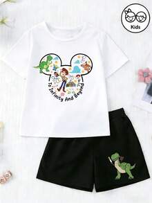 Disney Toy Story Themed Kids Short Sleeve 2-Piece Outfit, Unisex 2-14Y Boys Girls, Toy Story Friends Print T-Shirt With Shorts, For Daily Wear, Vacation & Birthday Parties, Express Delivery - Áo sơ mi trắng và quần đen - Xem 2