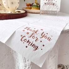 20 Stücke/40 Stücke/100 Stücke Roségold Folie "Danke, dass Sie gekommen sind" Papierservietten, Einweg-Cocktailservietten, elegante weiße & roségoldene Party-Servietten für Hochzeit, Baby-Shower, Geburtstag, Bridal-Shower & Abschiedsparty Tischdekoration - Weißer Hintergrund mit goldener Schrift - Übersicht 3