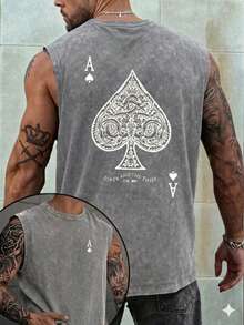 Men's Printed Vintage Washed Vest, Loose Fit, Casual Street Style, A Must-Have Item For Street Wear And The Gym. - 灰色 - 查看 1