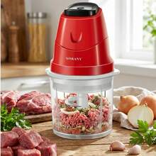 SOKANY 06009 家用绞肉机，0.7升食物处理器，烹饪机，配有2个碗和3个不锈钢刀片，适用于绞肉、蔬菜、婴儿辅食、自制餐食和宠物食品 - 紅色 - 查看 1