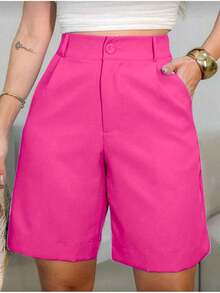 Tailored Bermuda Shorts Without Belt - Foreign Fashion - Rose Red - View 2