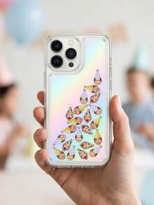 Funda de teléfono personalizada con foto facial, gorro de fiesta de cumpleaños personalizado con patrón triangular y forma de cara, funda de protección para teléfono, funda de teléfono transparente iridiscente personalizable con foto y texto, regalo de cumpleaños único, adecuado para familia y amigos. - Multicolor - Ver 20