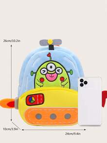 1 pieza Mochila linda de dibujos animados con rover espacial, material de peluche, adecuada para niños y niñas de 2 a 4 años, para uso diario - azul claro - Ver 2