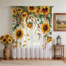 1pc Nordic Style Simple Window Curtain, Sunflower Print Design, Privacy Preserving, 100g Fine Texture, Minimalist Bedroom Style Suitable For Daily Home Window Decoration - Multicolor - View 2