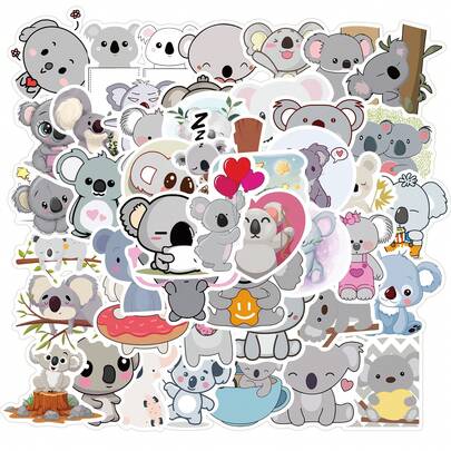 50pcs Cartoon Koala Decorative Waterproof Stickers For Easter Gift, Water Bottles Sticker, Skateboard Sticker Art Supplies Scrapbook Supplies Scrapbooking
