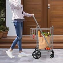 Silver Folding Trolley, Iron Frame With Baked Enamel Finish, 4-Wheel (2 Lockable) Shopping Cart, 50 Kg Load Capacity For Outdoor And Indoor Use (55*104 Cm) - A - View 1