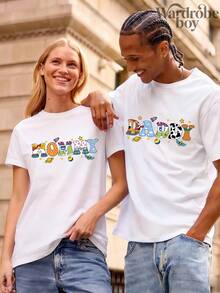 Disney 1PC Authorized Short Sleeved Printed T-Shirt, Cartoon Pattern Short Sleeved Couple Printed T-Shirt, Very Suitable For Family Travel And Vacation. This Is A New 2026 Short Sleeved T-Shirt, An Ideal Choice For Mother's Day, Suitable For Both Men And Women. Made Of High-Quality Pure Cotton, Comfortable And Breathable All Year Round. Exquisite Design Is The Preferred Gift - 白人 - 查看 3