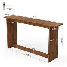 63" Farmhouse Console Table, Rustic Solid Wood Entryway Table With Sturdy Rectangular Base, Narrow Sofa Table Behind Couch For Living Room, Hallway, Foyer & Small Spaces, Brown - Nâu mộc mạc - Xem 2