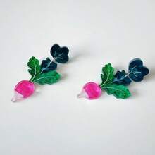 一对可爱亚克力胡萝卜造型吊坠耳环，俏皮迷人，不锈钢耳钩，春日乡村蔬菜风格，百搭女士饰品 - 耳環 - 查看 3