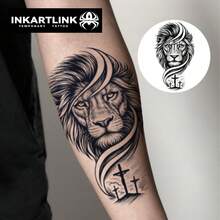 2 piezas Tatuajes temporales de cruz y león de INKARTLINK, tatuajes de arte corporal resistentes al agua, duran de 1 a 2 semanas, adecuados tanto para hombres como para mujeres, imprescindibles para personas y fiestas - Negro - Ver 7
