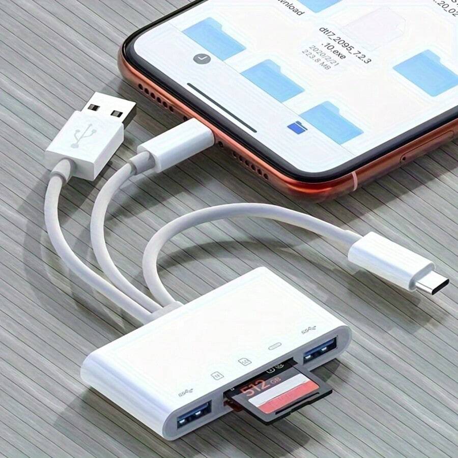 huaxunyuan 三合一 USB + Type-C + Lightning 多功能读卡器，支持 SD 卡、TF 卡、U盘 - 查看 1
