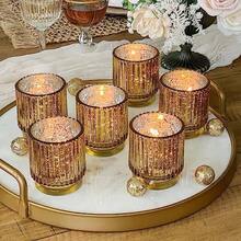 Kate Aspen - Candelabros votivos de vidrio acanalado clásico dorado juego de 6 decoración de otoño decoración bohemia decoración de estantes regalo perfecto para anfitriona o decoración del hogar - Dorado - Ver 8