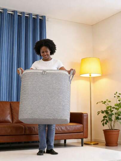 صندوق تخزين قماشي حديث قابل للطي، كبير السعة، متين، مقاوم للماء - مثالي لتخزين الملابس والملاءات والألعاب وإكسسوارات المنزل والسيارة، صندوق تخزين قماشي كلاسيكي مع غطاء، منظم تخزين تحت السرير