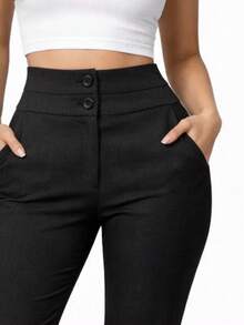 Women's Linen Trousers, High Waist, Tailored Premium Style, Body-Shaping, Casual Chic - màu đen - Xem 4