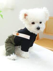 PETCIRCLE 1件宠物衣服，狗狗四脚背带裤，小型犬可爱装扮 - 可爱朋友背带裤 - 彩色 - 查看 4