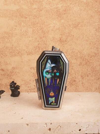 1pc Gothic Style Pumpkin Lamp & Bat Design Coffin Ashtray, Unique Shape, Creative. Compact & Portable, Ideal Smoking Companion For Office, Car, Outdoor Activities