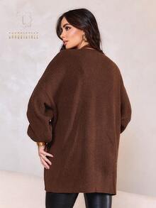 Women's Long Knitted Cardigan, Winter Fashion, Kimono Style - 鏽棕色 - 查看 3