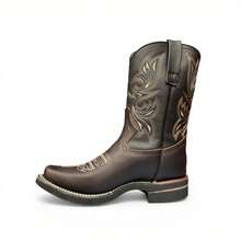 BOTA VAQUERA PUNTA CHATA PIEL BOVINA SUELA ANTIDERRAOANTE COSIDA - CAFE - Ver 6