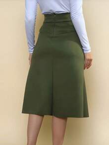 Women's Suede Skirt With Zipper And Pocket. Stylish And Elegant, Perfect For Evangelical Fashion, Evening Wear, Parties, Church Services, And More. New Arrival. - 淺軍綠色 - 查看 2