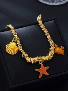 1pc Women's Elegant Fashion Beach Vacation Style Bracelet, Chic Luxury Cute Unique Starfish Bracelet, Bohemian Beach Bracelet - Orange - View 3
