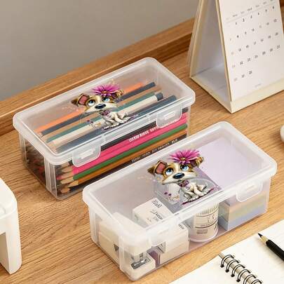 Hộp đựng đồ tự làm hình chú chó ngộ nghĩnh, trong suốt - Hộp đựng đồ hình động vật độc đáo - Có nắp đậy kín, bề mặt đơn giản chưa hoàn thiện, nhẹ. Thích hợp để đựng đồ dùng văn phòng, các vật dụng nhỏ, bút dạ, bút chì, đồ thủ công mỹ nghệ, v.v. Hộp đựng đồ để bàn