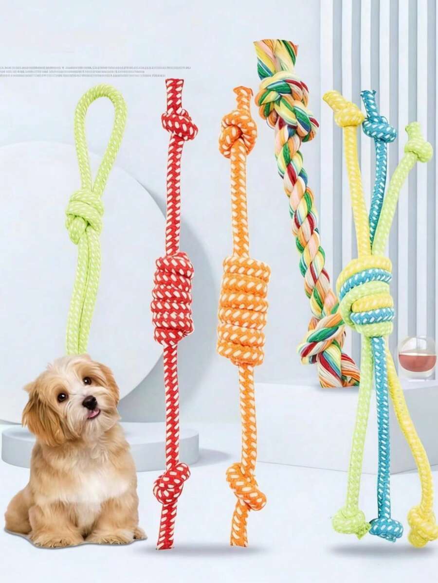 Bộ đồ chơi dây thừng thắt nút cho chó, đồ chơi tương tác chống cắn giúp làm sạch răng cho chó nhỏ/vừa. - Nhiều màu - Xem 1