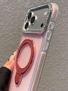 Funda de teléfono con diamante magnético giratorio a 360°, cubierta de protección de lujo para iPhone 17Pro Max, 17Pro, 17, 16Pro Max, 16 Pro, 16, 15 Pro Max, 15 Pro, 15, 14, 13, 12 Pro Max, anti-caída - Rosa - Ver 3
