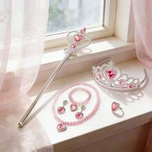 Bộ dây chuyền và vương miện hình trái tim màu hồng - Hồng - Xem 3