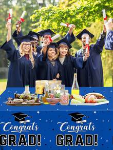 5 piezas Conjunto de decoraciones de graduación 2026, que incluye mantel de ceremonia de graduación, clips transparentes para mantel y mantel con tema azul. Estos manteles desechables azules rectangulares son perfectos para la decoración de la ceremonia de graduación 2026, suministros para fiestas de graduación y reuniones de graduación. - Mantel de graduación GRAD - Azul - Ver 6