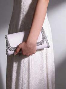 新款镶钻亮片斜挎包/手拿包，时尚女士晚宴手提包 - 白色 - 查看 3