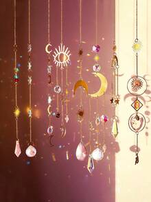 1pc Celestial Crystal Wind Chime Star Moon Gold Pendants With Rainbow Crystals Hanging Home Decor Mystical Sun And Moon Design Boho Chic Pendant Spiritual Energy Healing Crystal For Living Room Bedroom Yoga Space Meditation Spiritual Altar Decor Mystical Dreamcatcher Style Home Accent Energy Pendant For Positive Vibes And Spiritual Growth Bohemian Wall Decor With Sun Star Design Boho Room Hanging Ornament For Home Styling - Style H - View 8