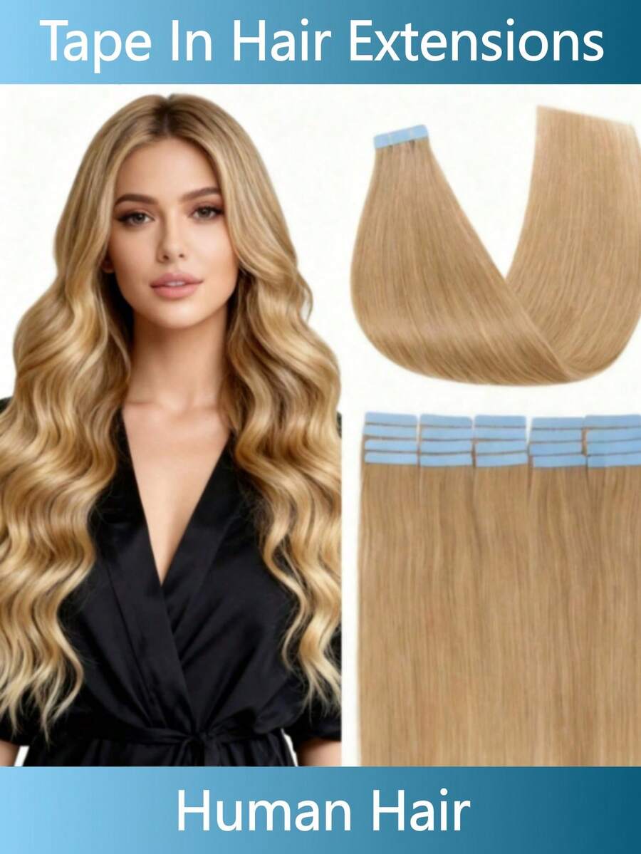Lsybeauty 20pcs Straight Tape In 100% Remy Human Hair Extension For Salon Multicolor Color Dark Blonde 27# 16-26 Inches Silk Straight Seamless Skin Weft Hair Extension Tape In Hair Tape Ins Hair Extentions - S27 - View 1