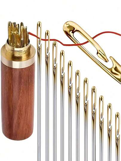 12 Pieces Of Easy Threading Stainless Steel Side Hole Sewing Needles, Hand Sewing Pins For Seniors, Home Craft Supplies - White, Sewing Pins