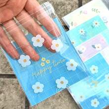 100pcs Mixed Floral & Leaf Pattern Gift Bags, Pink, Blue And Green Plaid Self-Adhesive Packaging Bags, Suitable For Birthday, Wedding, Tea Party, Spring/Summer Themed Events (10*10+3cm) - Multicolor - View 9