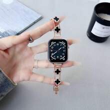 1 chiếc dây đeo đồng hồ Clover Diamond Silver Copper, vòng tay kim loại họa tiết hoa mùa hè, tương thích với Apple Watch 38/40/41/42/44/45/46/49mm, tương thích với Apple Watch Series Ultra3/2/1/SE/11/10/9/8/7/6/5 4/3/2/1 - Hoa hồng vàng - Xem 2