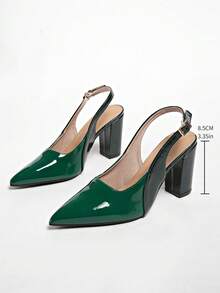 2026 Summer New Pointed Toe High Heel Sandals, Comfortable Chunky Heel Slip-On Shoes For Women - Green - View 7