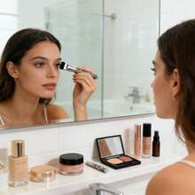 Luxury Rhinestone Makeup Brush Flat Top Foundation Brush Handmade Bling Design Soft Dense Bristles Beauty Tool For Women Birthday Gift Self-Use, Soft Dense Bristles Streak-Free Liquid Foundation Brush - Multicolor - View 4