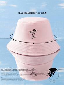 1 pièce Chapeau de seau style Y2K unisexe avec palmier brodé, convient pour les sports de plein air, la protection solaire, les déplacements quotidiens, la plage, les vacances - Rose bonbon - Voir 4
