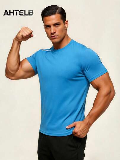  Áo thun ngắn tay in họa tiết mùa hè AHTELB dành cho nam, chất liệu lụa băng, nhanh khô, mỏng nhẹ, cổ tròn, thích hợp cho tập gym, thể dục, hoạt động ngoài trời và thể thao.