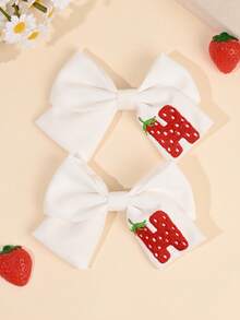 2个装 26个字母草莓刺绣发夹，可爱水果发卡，柔软面料鳄鱼夹，适合婚礼、生日派对、日常佩戴，甜美草莓发卡，节日礼物，婴儿发饰 - 彩色 - 查看 25