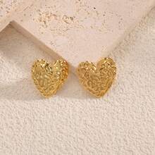 1对锡箔纸心形耳钉，适合日常佩戴 - 金黃色 - 查看 3