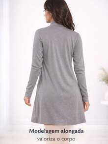 Women's Ribbed Cardigan, Long Sleeve, Open, Casual, Elegant - 灰色 - 查看 2