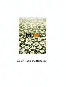 1pc Frameless Two Cats Peeking From Daisy Field Art Print, Whimsical Floral Background Poster For Bedroom, Dorm, Living Room Decor, Back To School, Funky Posters, Vintage Decor, College Dorm Essentials, Unique Gift - Cat - View 12