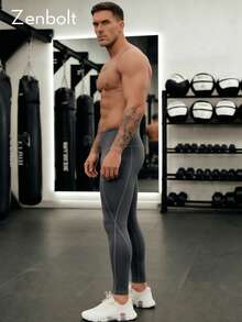 ZULIZ Zenbolt Men's Wide Waistband Compression Leggings With Side Pockets Slim Fit Athletic Training Gym Tights - Grey - View 1