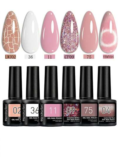 6pcs/Set 7ml Reflective Nail Polish, Autumn Super Shiny Series Soak-Off Gel Nail Polish