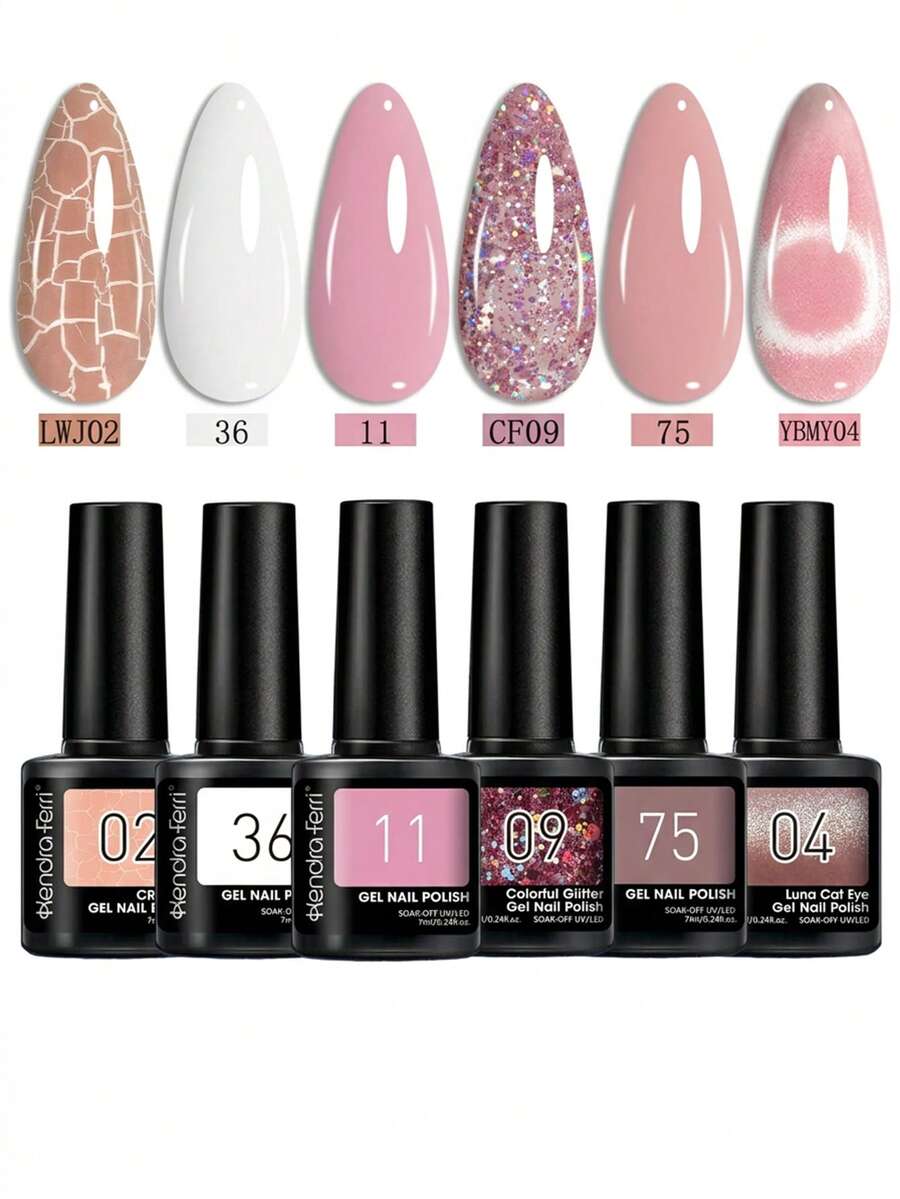 6pcs/Set 7ml Reflective Nail Polish, Autumn Super Shiny Series Soak-Off Gel Nail Polish
