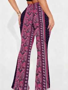 Quần ống loe phong cách Bohemian mới dành cho nữ, họa tiết hoa, gợi cảm, lãng mạn, thích hợp cho đi biển, ngày Valentine, Halloween, Giáng sinh, hẹn hò, đi chơi và mặc hàng ngày. - Hồng - Xem 2