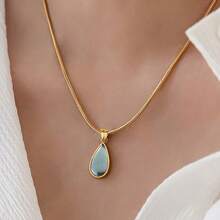 French-Style Vintage Teardrop Glass Pendant Stainless SteelNecklace For WomenA Gift For Mom, Expressing A Child's Love. - Vàng-SE3090 - Xem 5